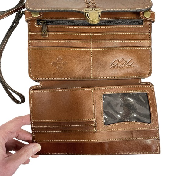 Patricia Nash Map Collection Crossbody Clutch Bag Leather Brass Travel Artisan - Picture 7 of 13